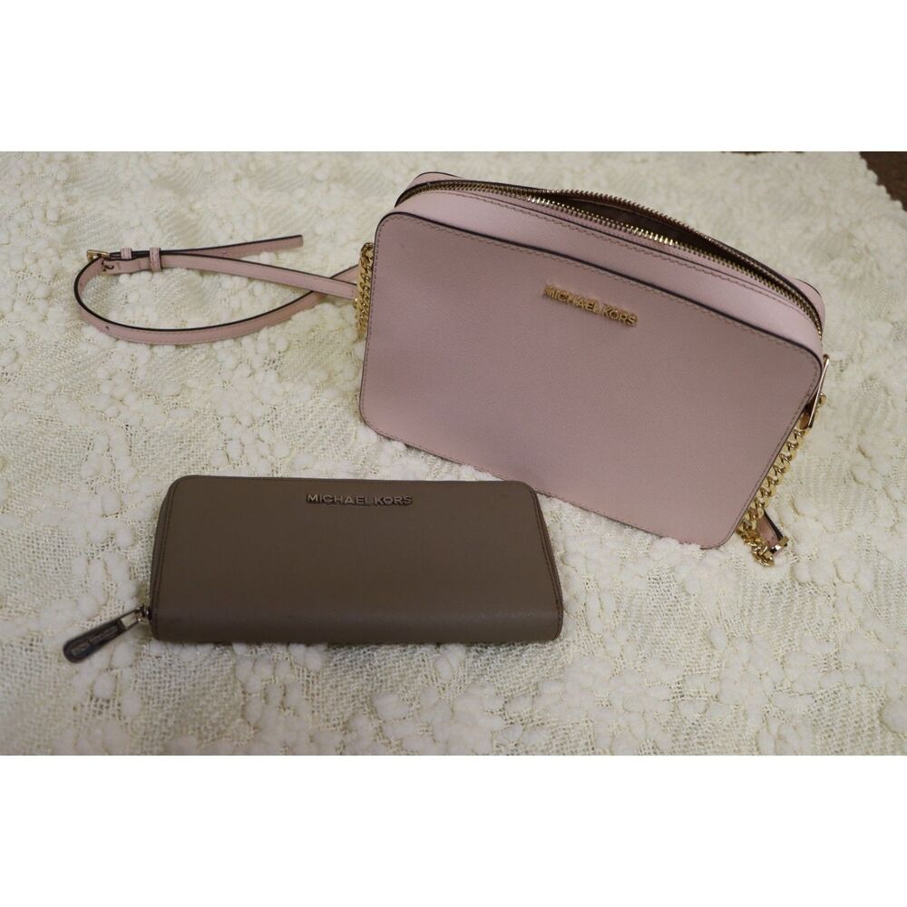 Michael Kors Jet Set Saffiano Leather Crossbody Bag & Matching Wallet Set